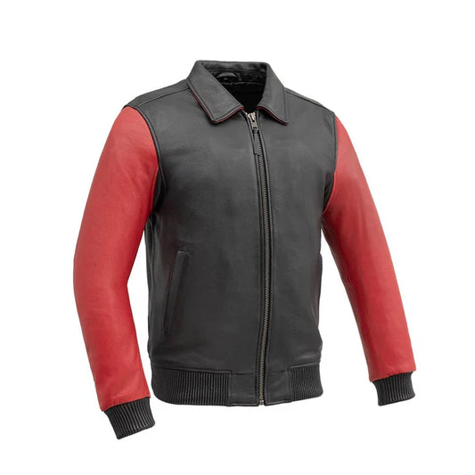 FIM221CMB-BLKRD-Moto Bomber Two Tone - Men's Leather Jacket