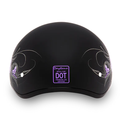 D6-WH DOT Approved Daytona Motorcycle Half Face Helmet - Skull Cap Graphics for Men & Women, Scooters, ATVs, UTVs & Choppers - W/ Wild At Heart