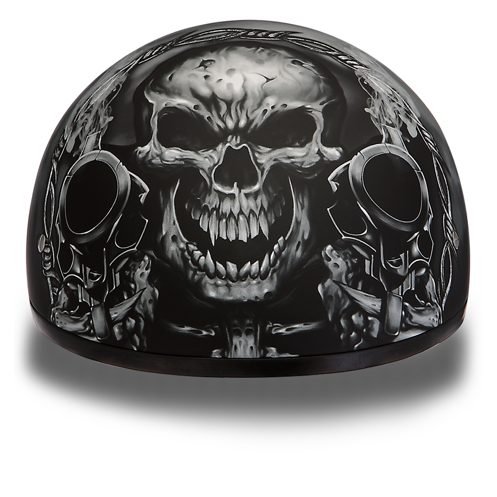 D6-G DOT Approved Daytona Motorcycle Half Face Helmet - Skull Cap Graphics for Men & Women, Scooters, ATVs, UTVs & Choppers - W/ Guns