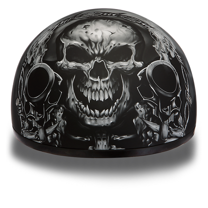 D6-G DOT Approved Daytona Motorcycle Half Face Helmet - Skull Cap Graphics for Men & Women, Scooters, ATVs, UTVs & Choppers - W/ Guns