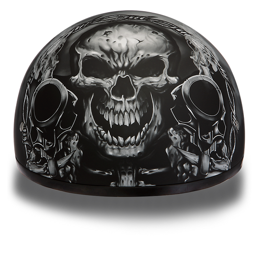 D6-G DOT Approved Daytona Motorcycle Half Face Helmet - Skull Cap Graphics for Men & Women, Scooters, ATVs, UTVs & Choppers - W/ Guns