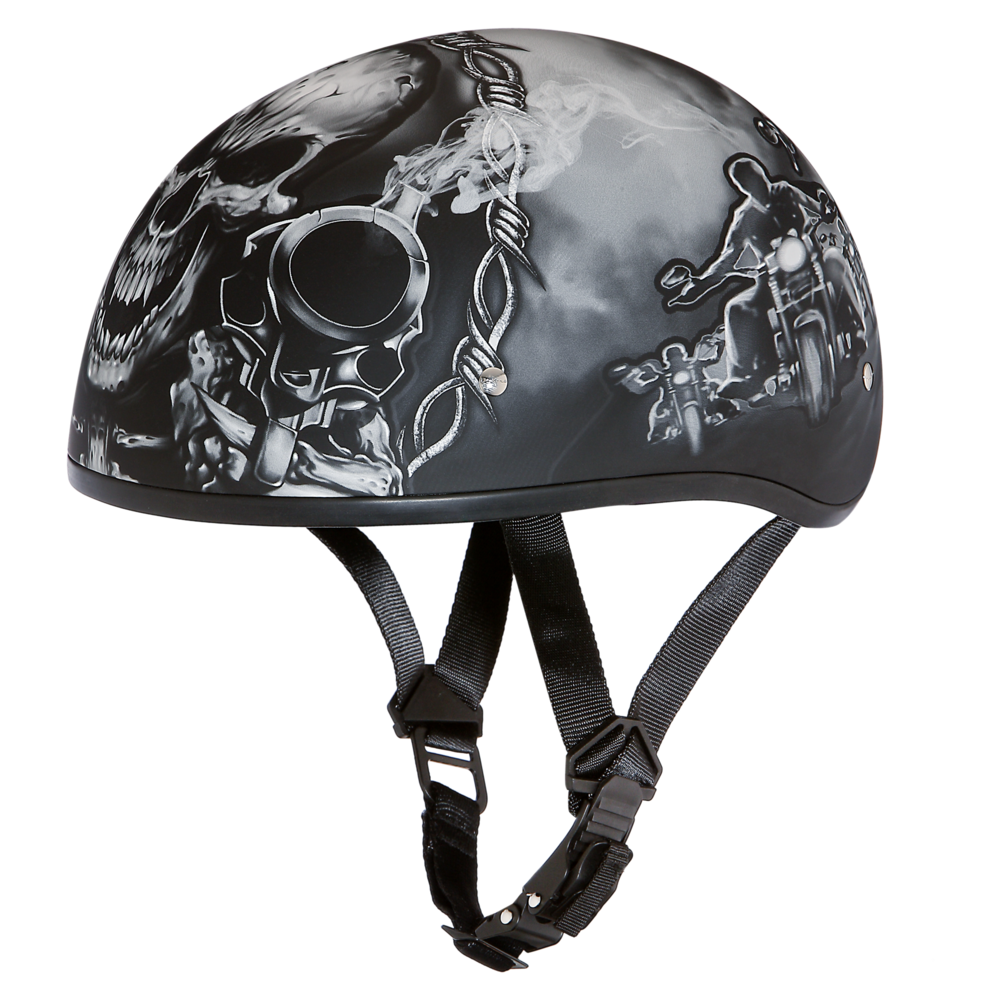 D6-G DOT Approved Daytona Motorcycle Half Face Helmet - Skull Cap Graphics for Men & Women, Scooters, ATVs, UTVs & Choppers - W/ Guns