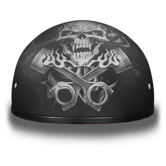 D6-PS DOT Approved Daytona Motorcycle Half Face Helmet - Skull Cap Graphics for Men & Women, Scooters, ATVs, UTVs & Choppers - W/ Pistons Skull