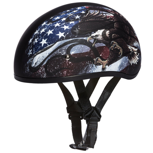 D6-USA DOT Approved Daytona Motorcycle Half Face Helmet - Skull Cap Graphics for Men & Women, Scooters, ATVs, UTVs & Choppers - W/ USA