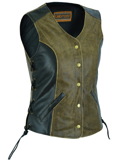 DS214  Women's Stylish Longer Body &frac34; Vest - Side Laces - Two Tone