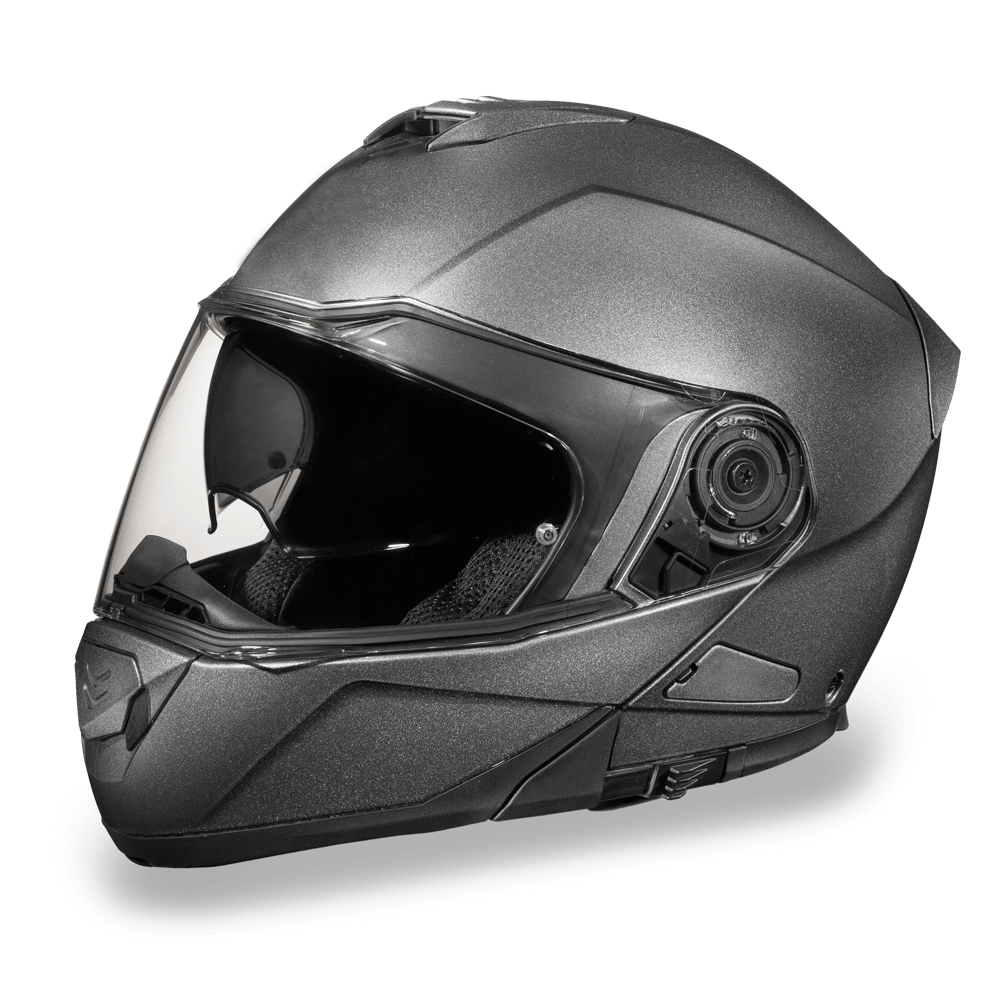 MG1-GM Daytona Glide Modular Motorcycle Helmet - DOT Approved, Bluetooth Ready, Dual Visor, Men/Women/Youth - Gun Metal Grey Metallic