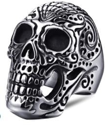 R160 Stainless Steel Large Sugar Cane Skull Biker Ring