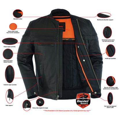 DS768 Men's Sporty Lightweight Leather Cross Over Jacket