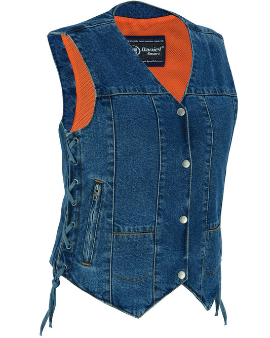 DM948 Womens 6 Pocket Denim Utility Vest - Blue