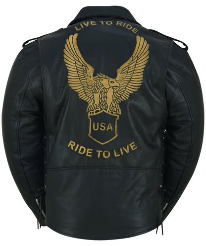 DS759 Mens Eagle Embossed Live To Ride - Ride To Live Classic Black