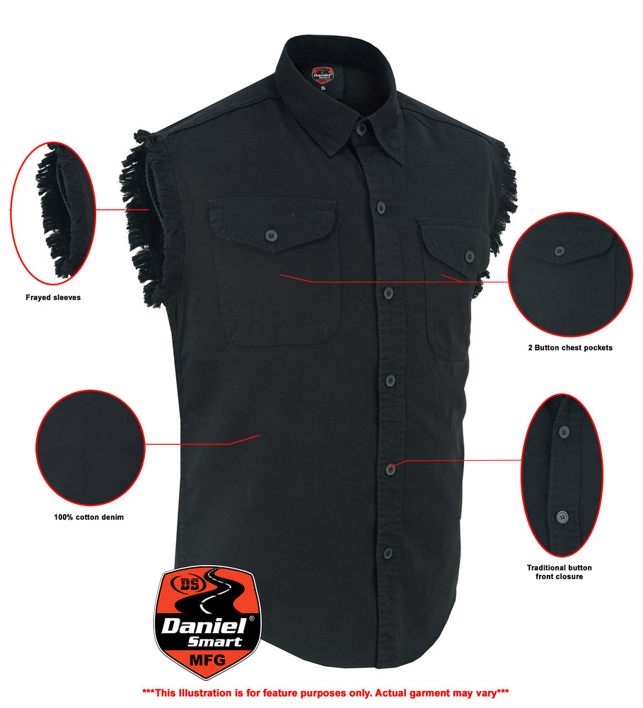 DM6001 Mens Black Lightweight Sleeveless Denim Shirt