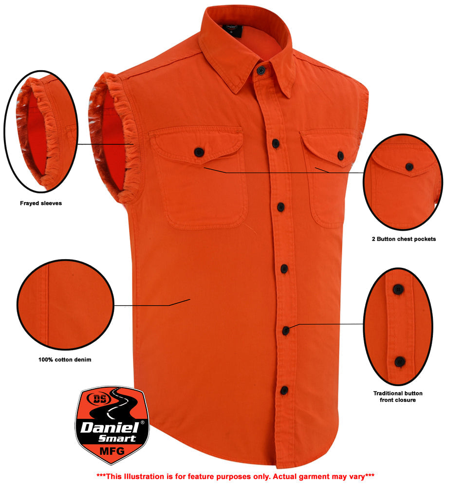 DM6003 Mens Orange Lightweight Sleeveless Denim Shirt