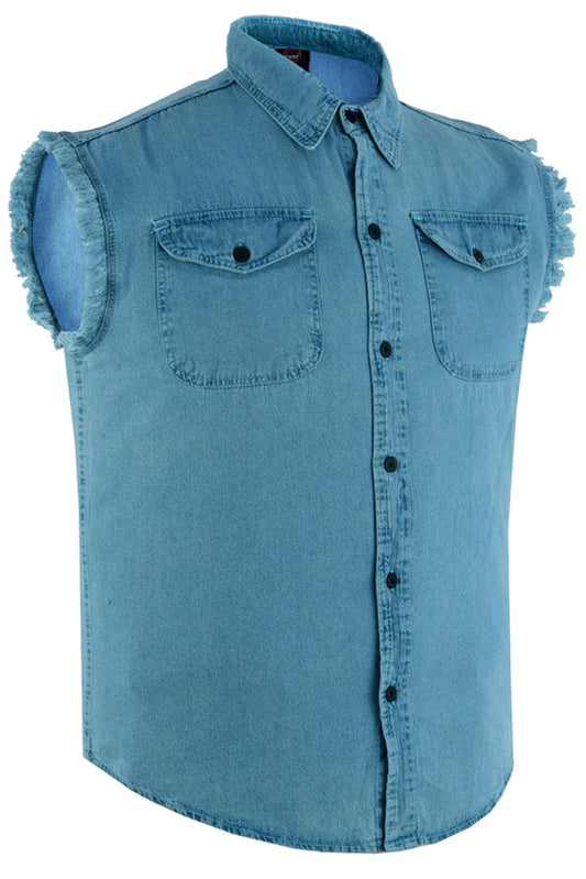 DM6002 Mens Blue Lightweight Sleeveless Denim Shirt