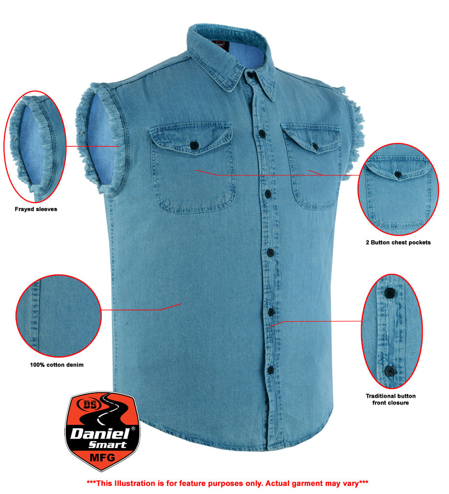 DM6002 Mens Blue Lightweight Sleeveless Denim Shirt