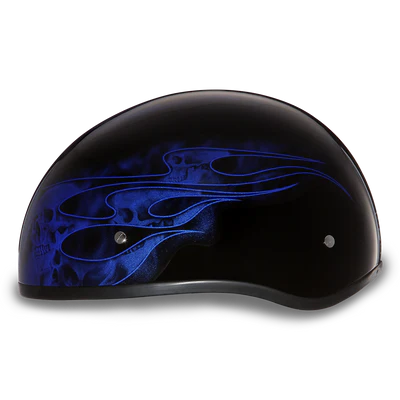 D6-SFB DOT Approved Daytona Motorcycle Half Face Helmet - Skull Cap Graphics for Men & Women, Scooters, ATVs, UTVs & Choppers - W/ Skull Flames Blue