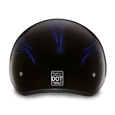 D6-SFB DOT Approved Daytona Motorcycle Half Face Helmet - Skull Cap Graphics for Men & Women, Scooters, ATVs, UTVs & Choppers - W/ Skull Flames Blue