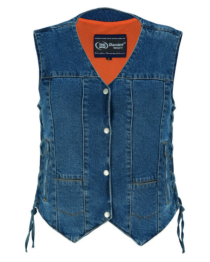 DM948 Womens 6 Pocket Denim Utility Vest - Blue