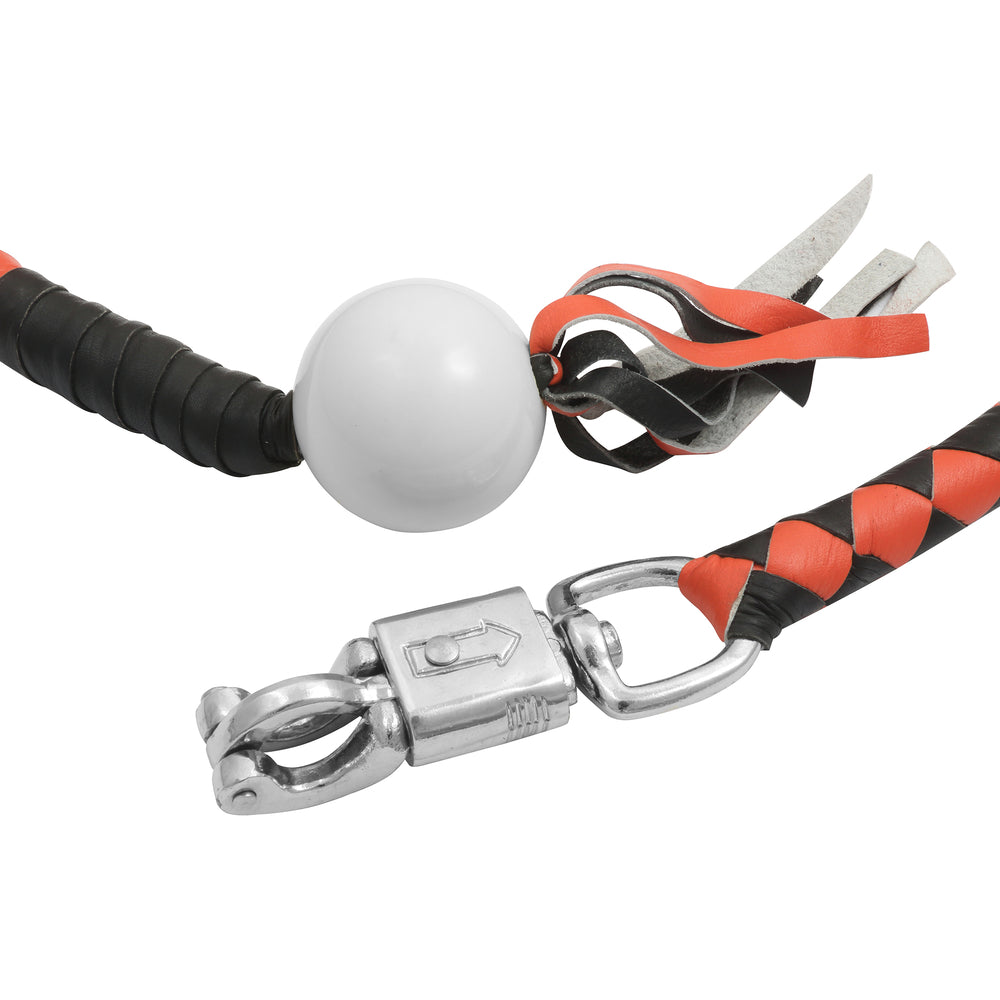 GBW209B Leather Biker Whip-Orange/Black W / White Pool Ball