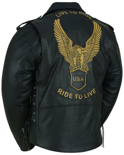 DS759 Mens Eagle Embossed Live To Ride - Ride To Live Classic Black