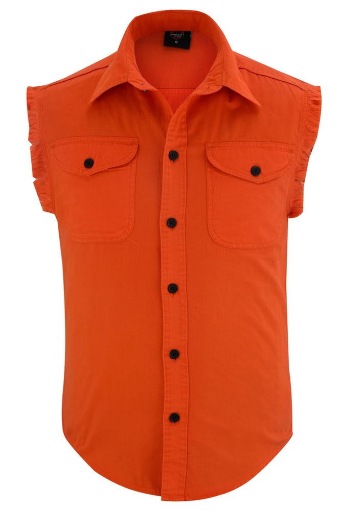 DM6003 Mens Orange Lightweight Sleeveless Denim Shirt