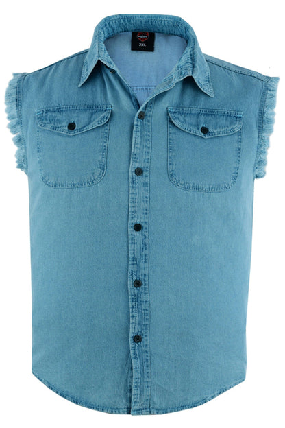 DM6002 Mens Blue Lightweight Sleeveless Denim Shirt