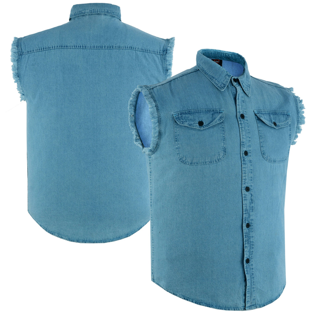 DM6002 Mens Blue Lightweight Sleeveless Denim Shirt