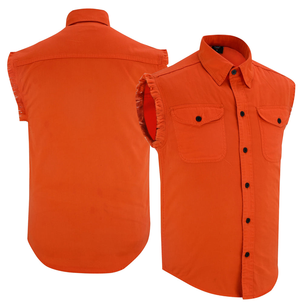 DM6003 Mens Orange Lightweight Sleeveless Denim Shirt