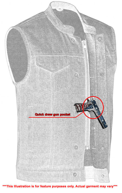 DM976 Men's Blue Rough Rub-Off Raw Finish Denim Vest