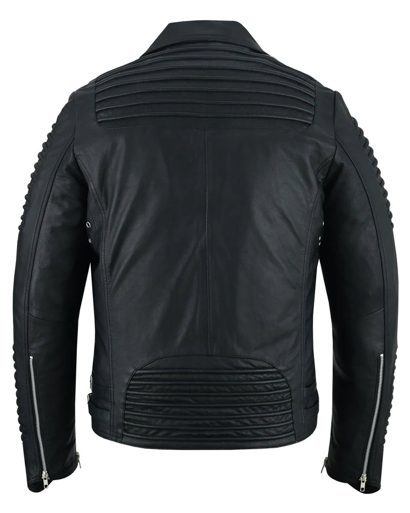 Black Ace Men's Black Fashion Leather Jacket with Ribbed Accents