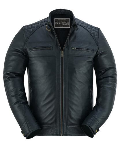 Men's Faux Leather Jacket With Snap Button Collar