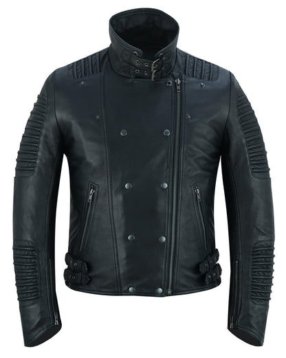 Shadow Queen Women's Black Fashion Leather Jacket with Ribbed Accents