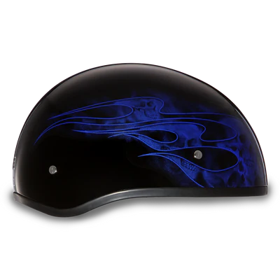 D6-SFB DOT Approved Daytona Motorcycle Half Face Helmet - Skull Cap Graphics for Men & Women, Scooters, ATVs, UTVs & Choppers - W/ Skull Flames Blue