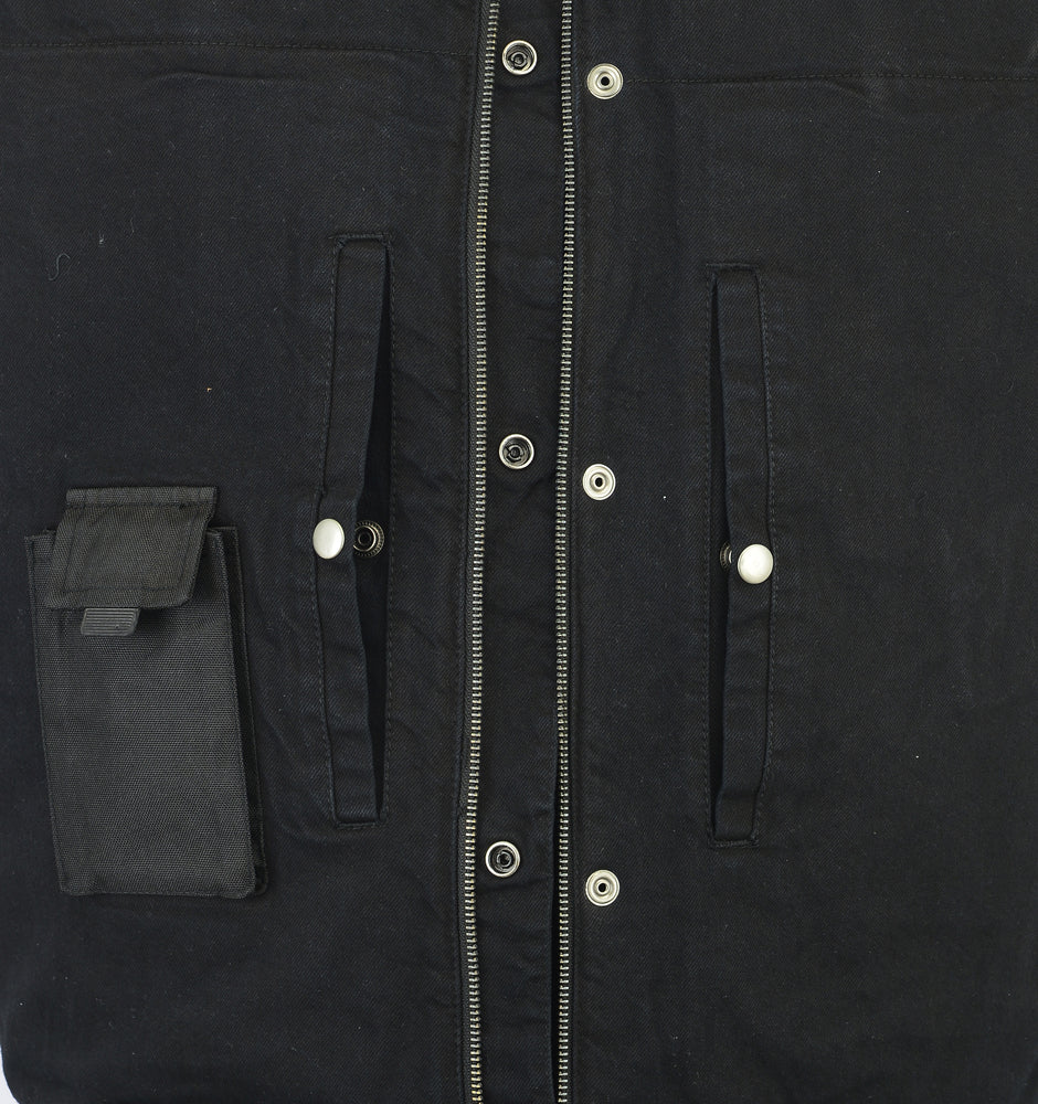 DM992 Men's Black Denim Single Panel Concealment Vest W/ Leather Trim