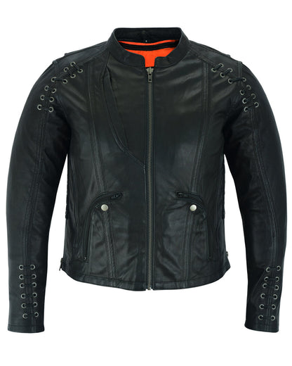 DS885 Women's Stylish Jacket with Grommet and Lacing Accents