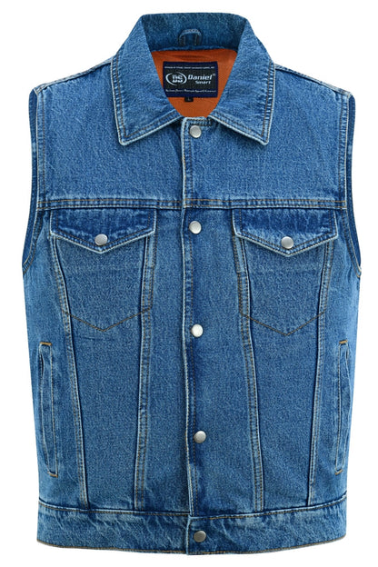 DM970BU Snap Front Denim Vest- Blue