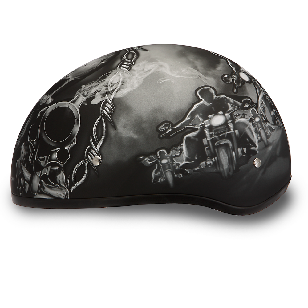 D6-G DOT Approved Daytona Motorcycle Half Face Helmet - Skull Cap Graphics for Men & Women, Scooters, ATVs, UTVs & Choppers - W/ Guns