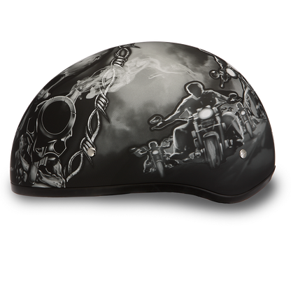 D6-G DOT Approved Daytona Motorcycle Half Face Helmet - Skull Cap Graphics for Men & Women, Scooters, ATVs, UTVs & Choppers - W/ Guns