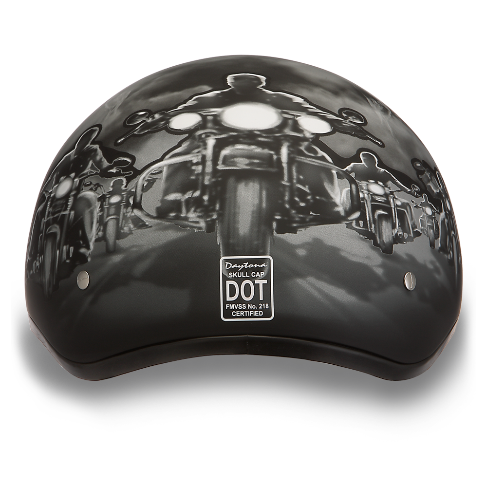 D6-G DOT Approved Daytona Motorcycle Half Face Helmet - Skull Cap Graphics for Men & Women, Scooters, ATVs, UTVs & Choppers - W/ Guns