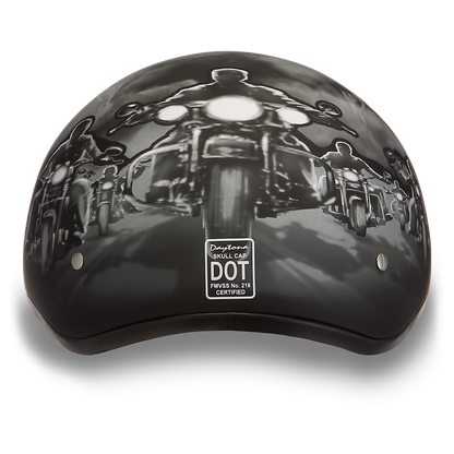 D6-G DOT Approved Daytona Motorcycle Half Face Helmet - Skull Cap Graphics for Men & Women, Scooters, ATVs, UTVs & Choppers - W/ Guns