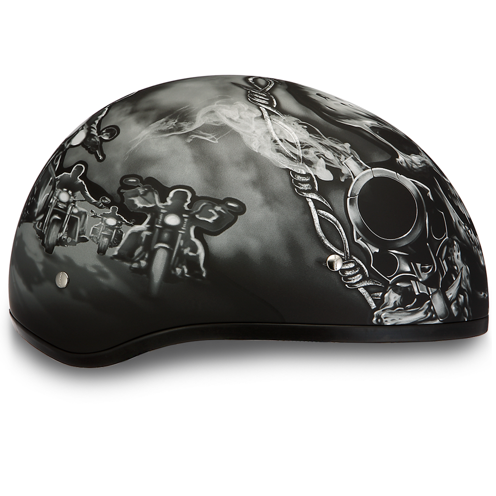 D6-G DOT Approved Daytona Motorcycle Half Face Helmet - Skull Cap Graphics for Men & Women, Scooters, ATVs, UTVs & Choppers - W/ Guns