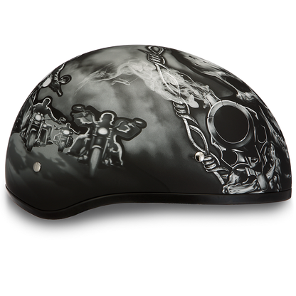 D6-G DOT Approved Daytona Motorcycle Half Face Helmet - Skull Cap Graphics for Men & Women, Scooters, ATVs, UTVs & Choppers - W/ Guns