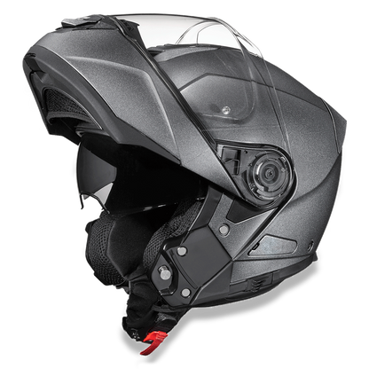 MG1-GM Daytona Glide Modular Motorcycle Helmet - DOT Approved, Bluetooth Ready, Dual Visor, Men/Women/Youth - Gun Metal Grey Metallic