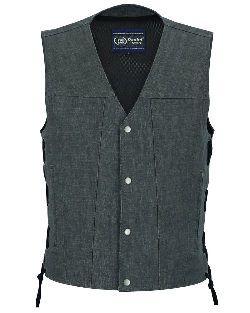 DM918 Men's Rough Rub-Off Raw Finish Broken Gray Denim Vest