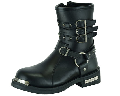 DS9767 Women's 9 Inch Black Triple Buckle Leather Harness Boot