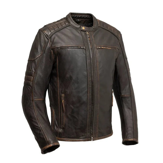 FIM225CDMZ-BRNB-Rider Club - Men's Leather Motorcycle Jacket