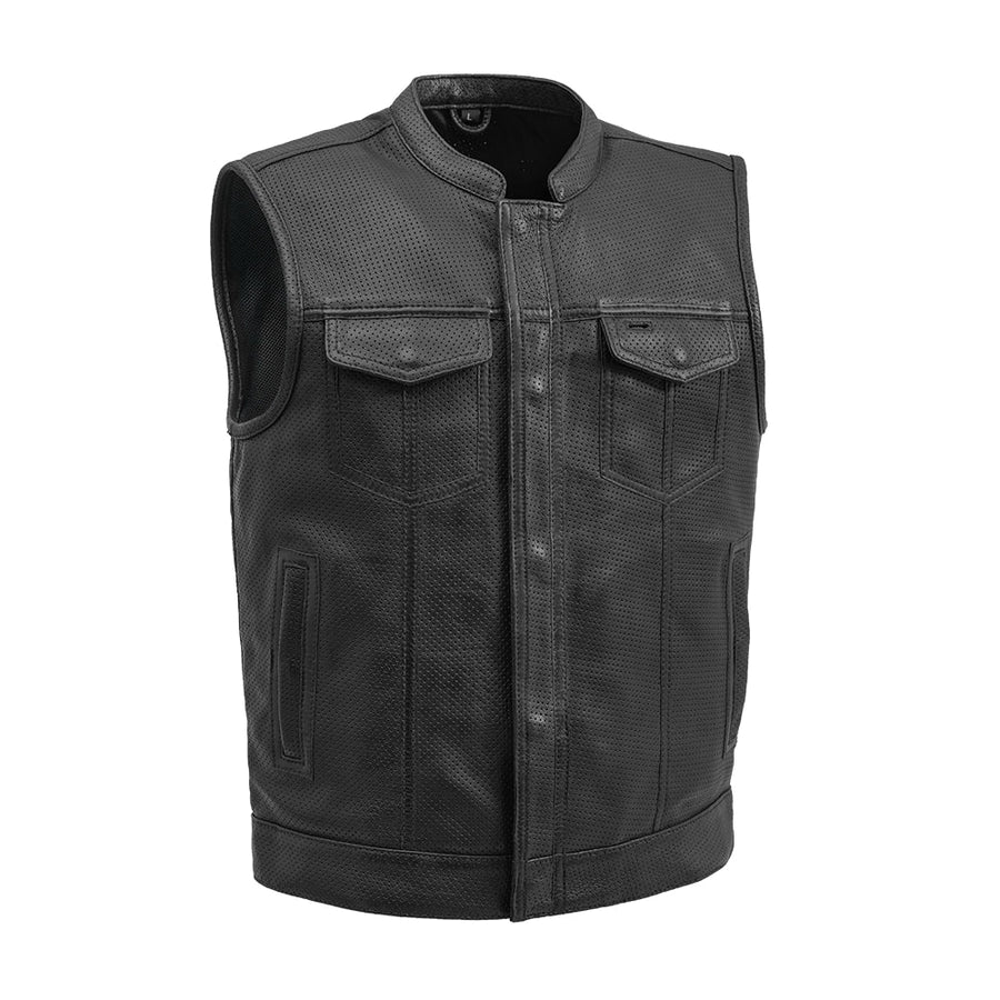 FIM689PERF-BLK-Sharp Shooter Perforated Men's Motorcycle Leather Vest