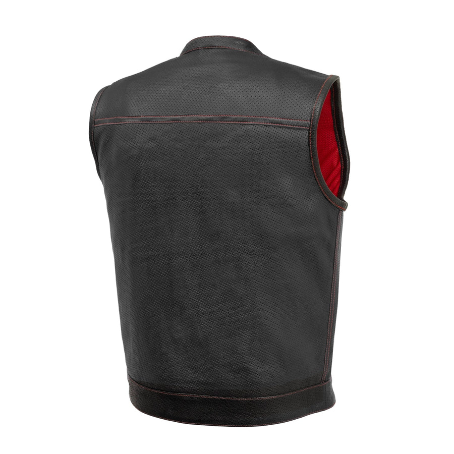 FIM689PERF-BLKRD-Sharp Shooter Perforated Men's Motorcycle Leather Vest