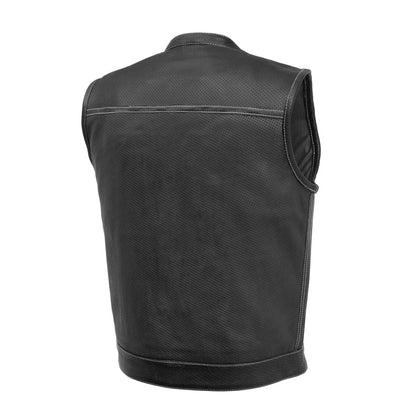 FIM689PERF-BLKWH-Sharp Shooter Perforated Men's Motorcycle Leather Vest