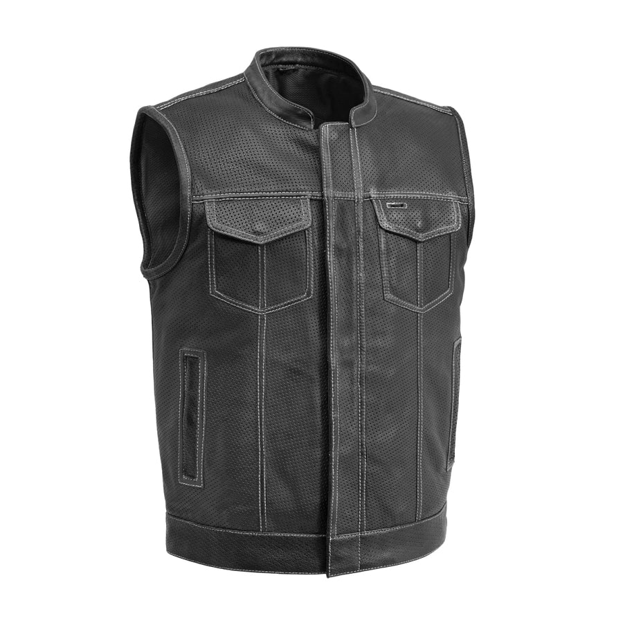 FIM689PERF-BLKWH-Sharp Shooter Perforated Men's Motorcycle Leather Vest