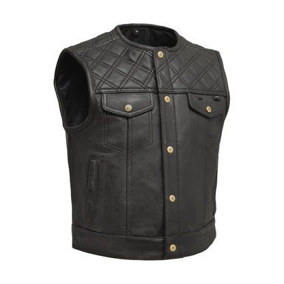 CUS6028LRD-BLK-Shell Shock Men's Motorcycle Leather Vest (limited edition)